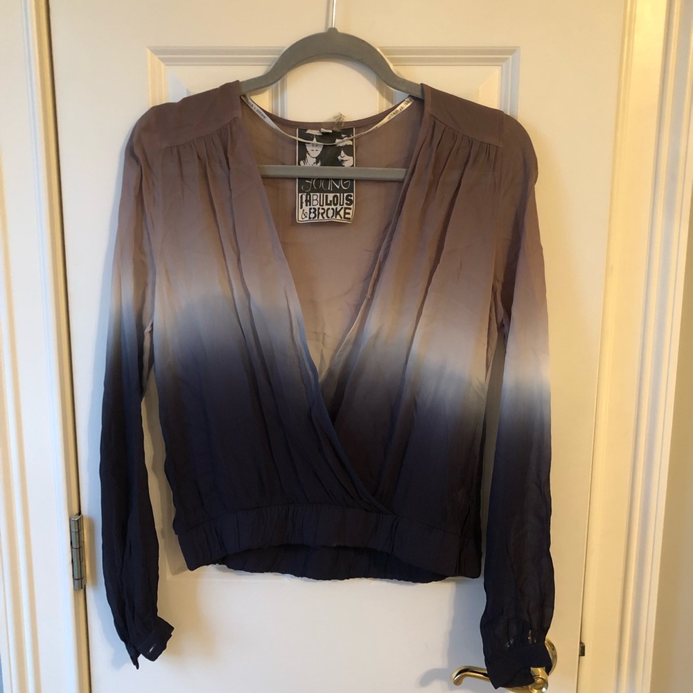 Sexy Mesh Ombré Cross Front Long Sleeve Top